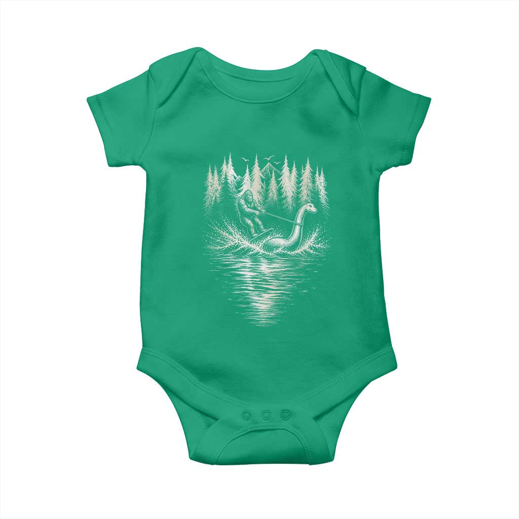 Funny Bigfoot Water Skiing Behind Nessie Baby Onesie Cryptid Lover