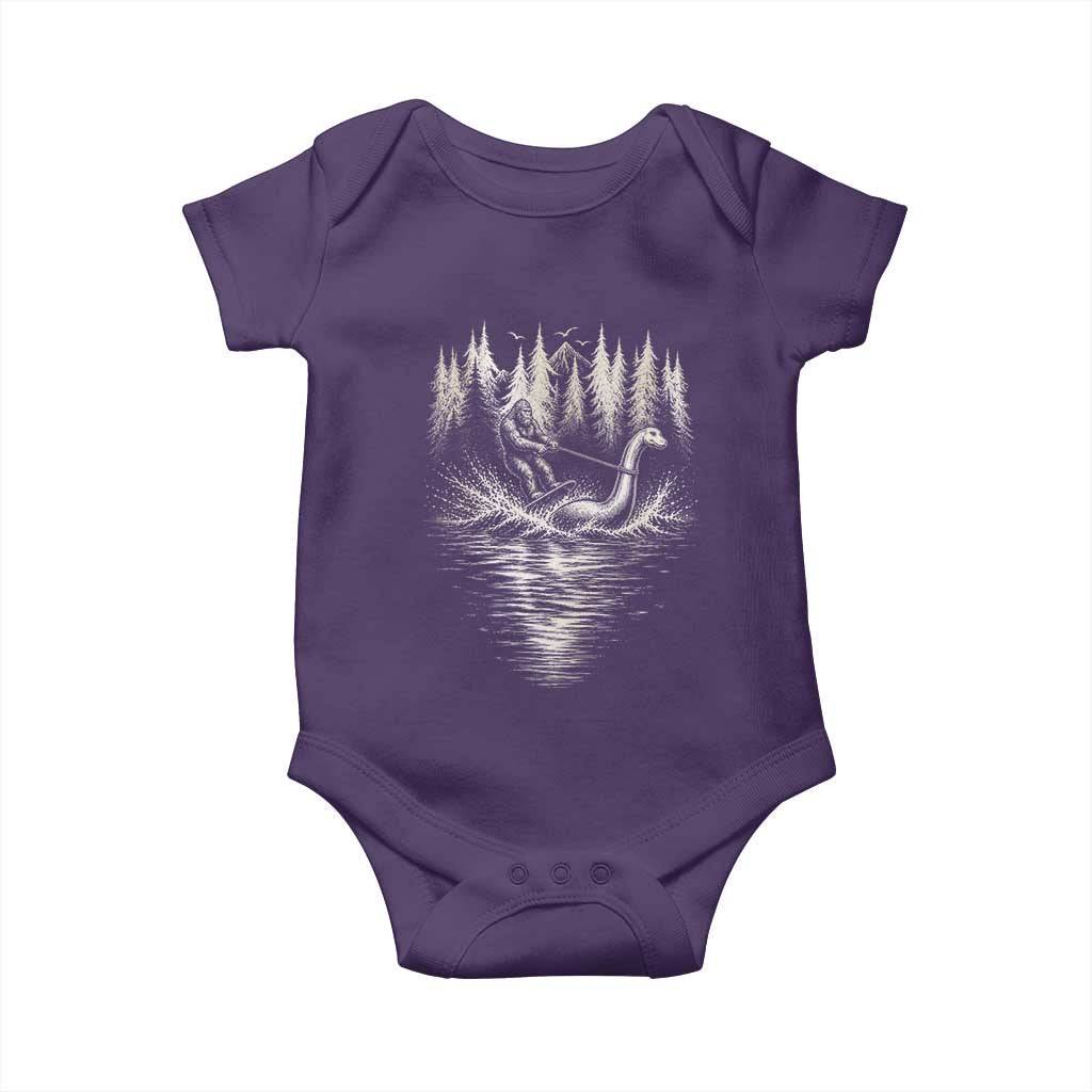Funny Bigfoot Water Skiing Behind Nessie Baby Onesie Cryptid Lover
