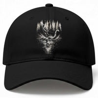 Funny Bigfoot Water Skiing Behind Nessie Baseball Cap Cryptid Lover