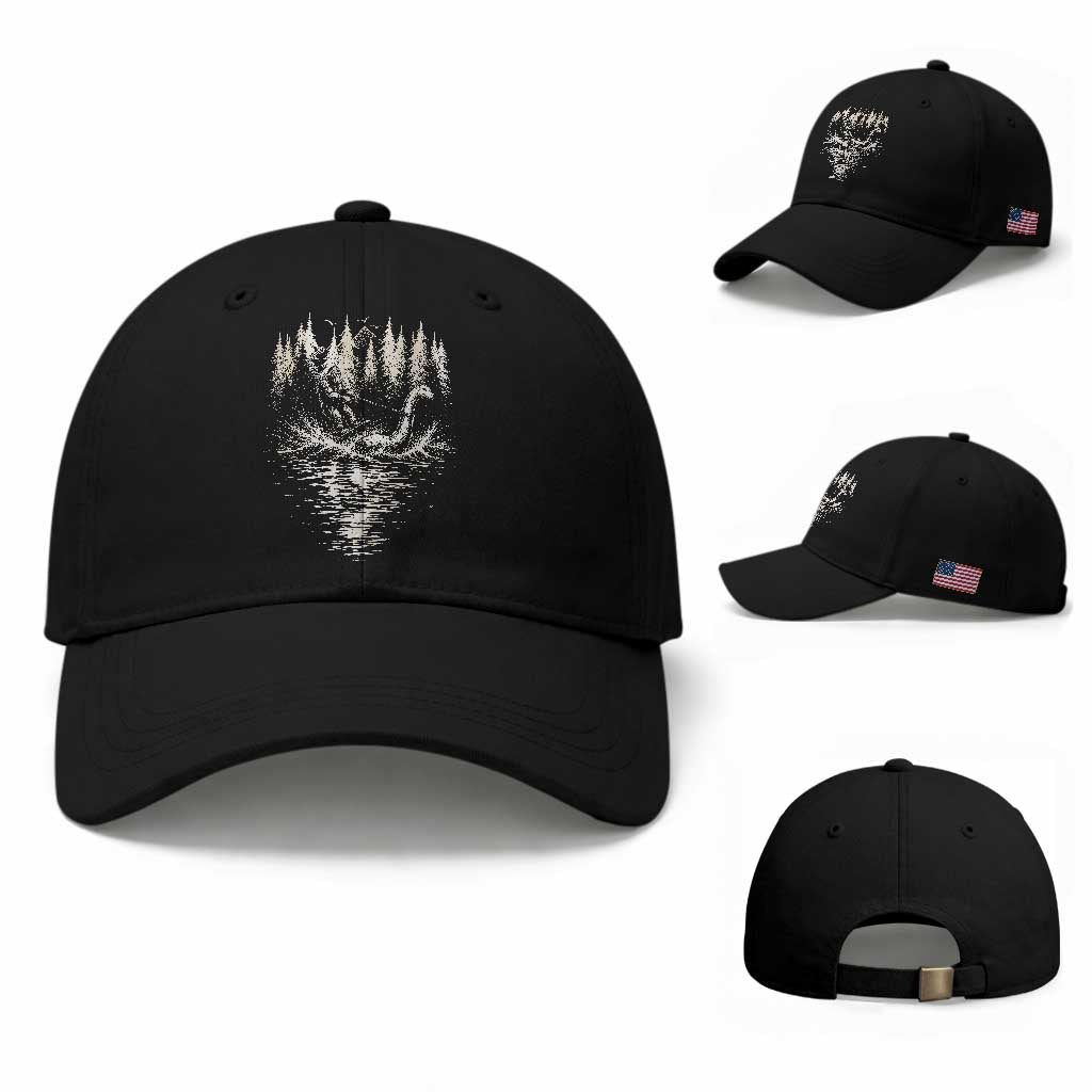 Funny Bigfoot Water Skiing Behind Nessie Baseball Cap Cryptid Lover