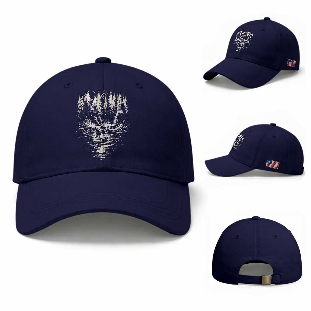 Funny Bigfoot Water Skiing Behind Nessie Baseball Cap Cryptid Lover