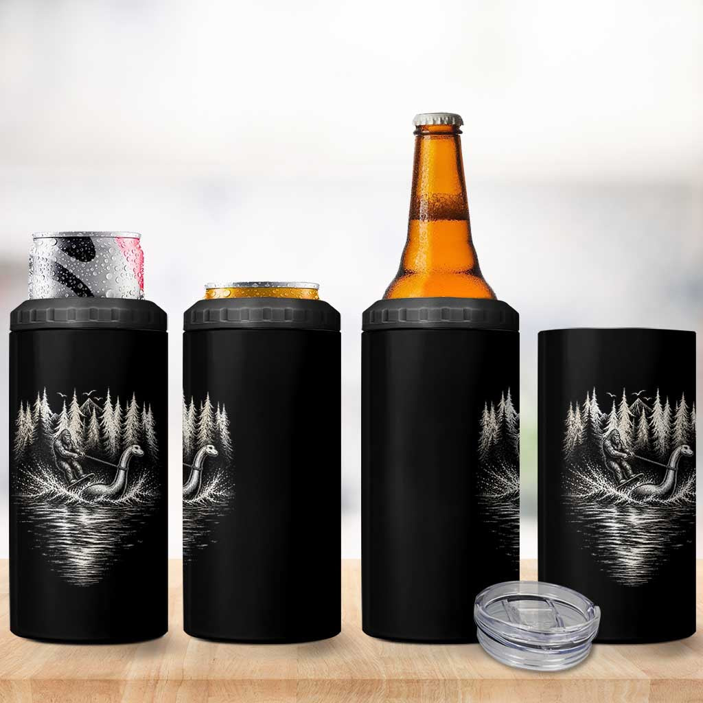 Funny Bigfoot Water Skiing Behind Nessie 4 in 1 Can Cooler Tumbler Cryptid Lover