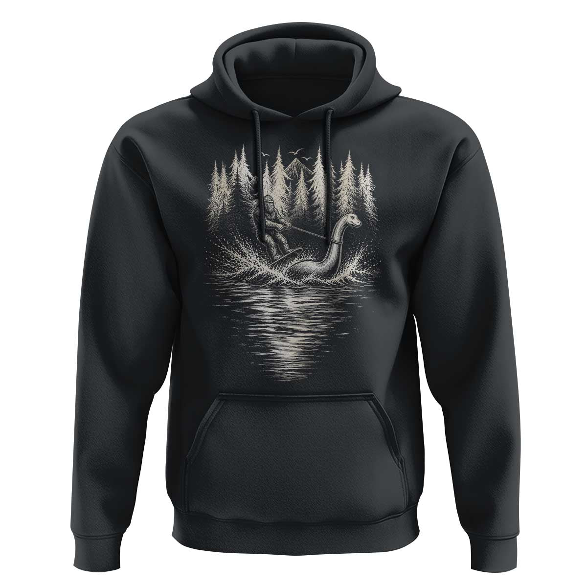 Funny Bigfoot Water Skiing Behind Nessie Hoodie Cryptid Lover