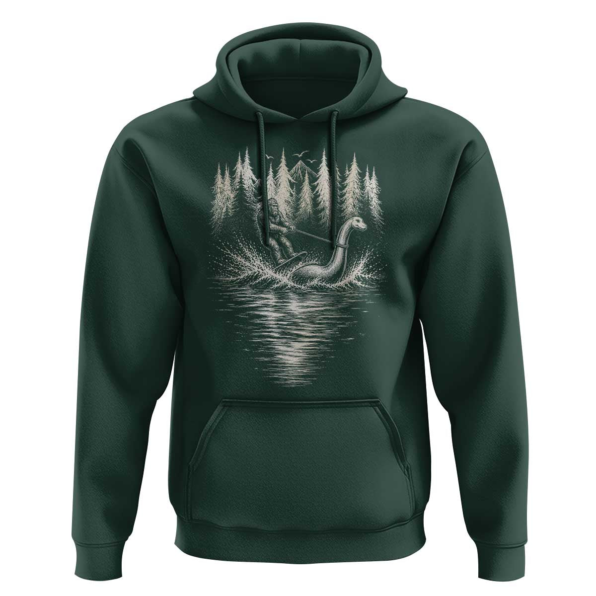 Funny Bigfoot Water Skiing Behind Nessie Hoodie Cryptid Lover