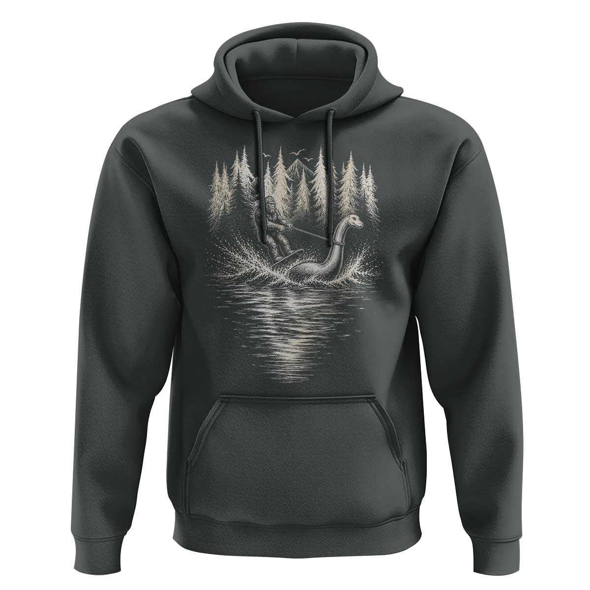 Funny Bigfoot Water Skiing Behind Nessie Hoodie Cryptid Lover