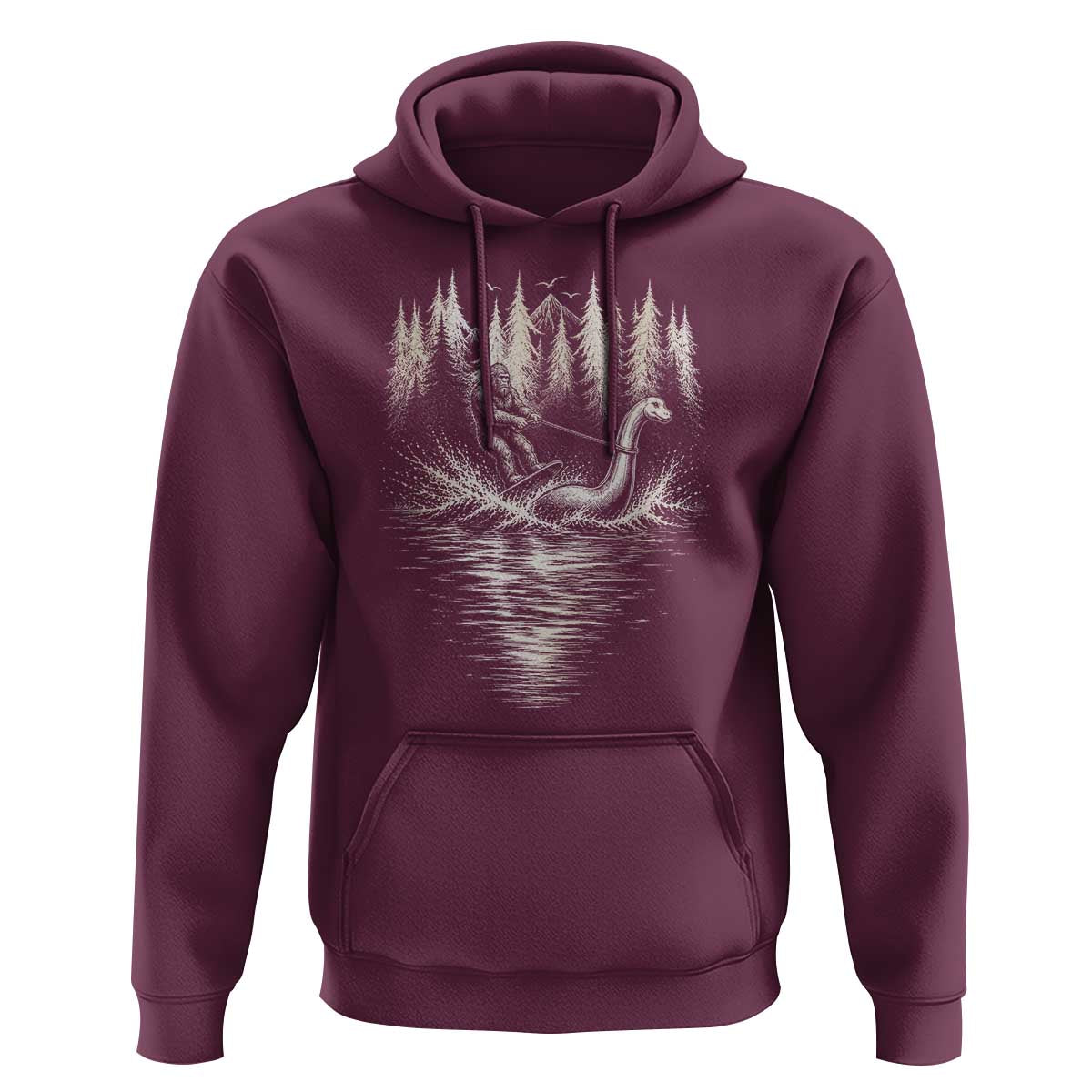 Funny Bigfoot Water Skiing Behind Nessie Hoodie Cryptid Lover