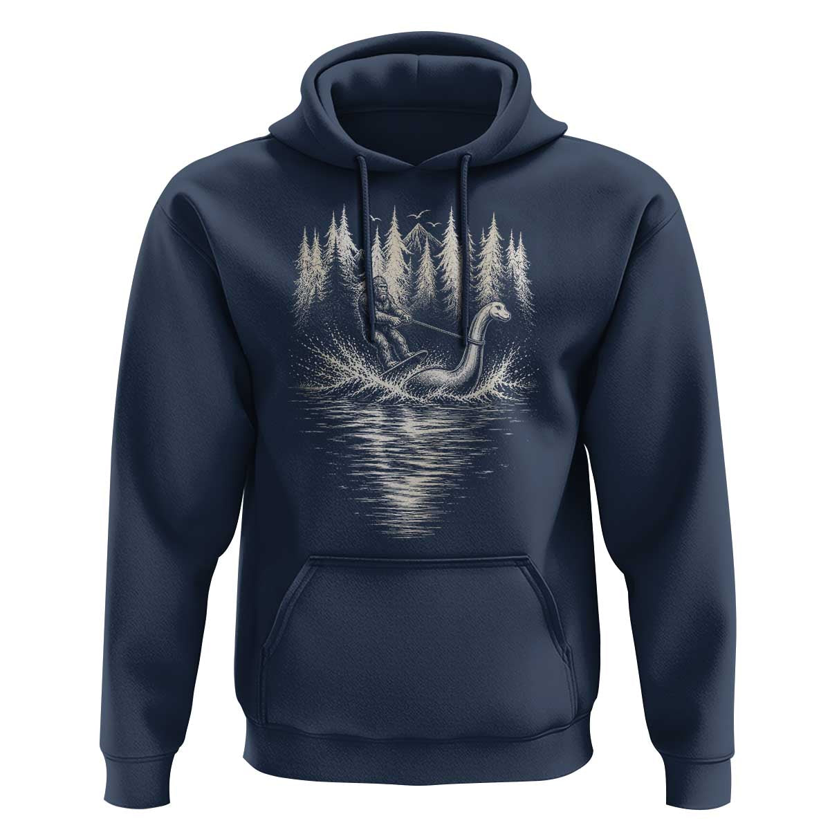 Funny Bigfoot Water Skiing Behind Nessie Hoodie Cryptid Lover