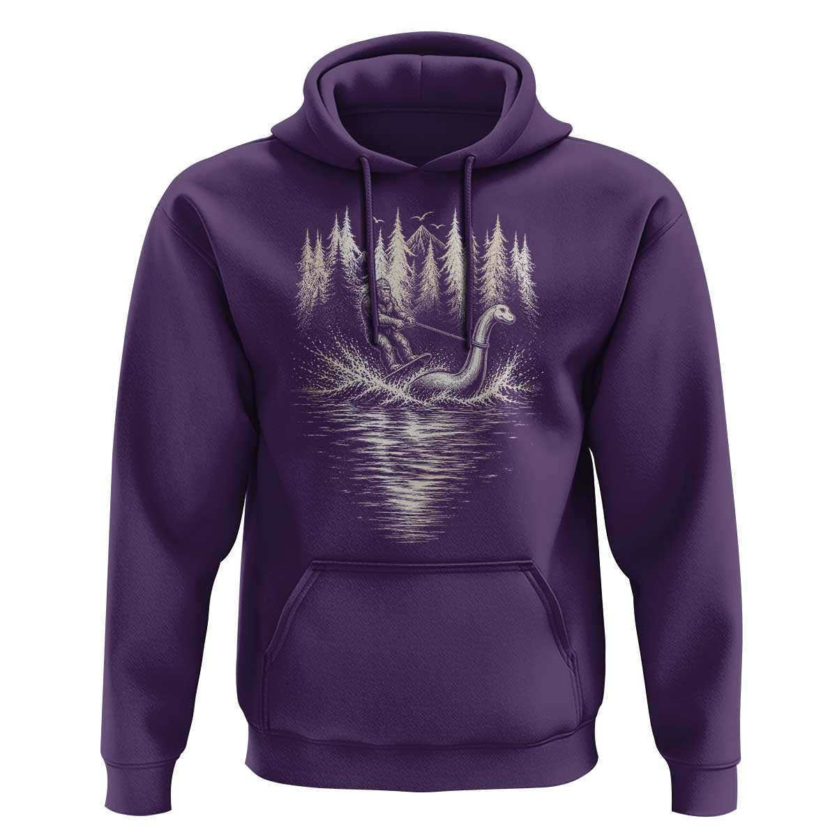 Funny Bigfoot Water Skiing Behind Nessie Hoodie Cryptid Lover
