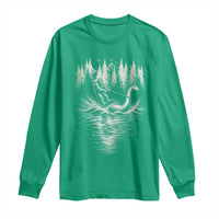 Funny Bigfoot Water Skiing Behind Nessie Long Sleeve Shirt Cryptid Lover