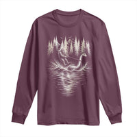 Funny Bigfoot Water Skiing Behind Nessie Long Sleeve Shirt Cryptid Lover