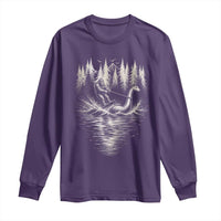 Funny Bigfoot Water Skiing Behind Nessie Long Sleeve Shirt Cryptid Lover