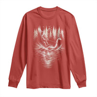 Funny Bigfoot Water Skiing Behind Nessie Long Sleeve Shirt Cryptid Lover