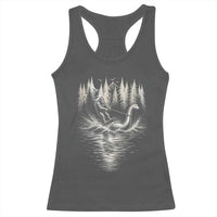 Funny Bigfoot Water Skiing Behind Nessie Racerback Tank Top Cryptid Lover