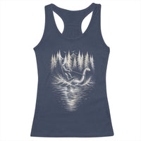 Funny Bigfoot Water Skiing Behind Nessie Racerback Tank Top Cryptid Lover