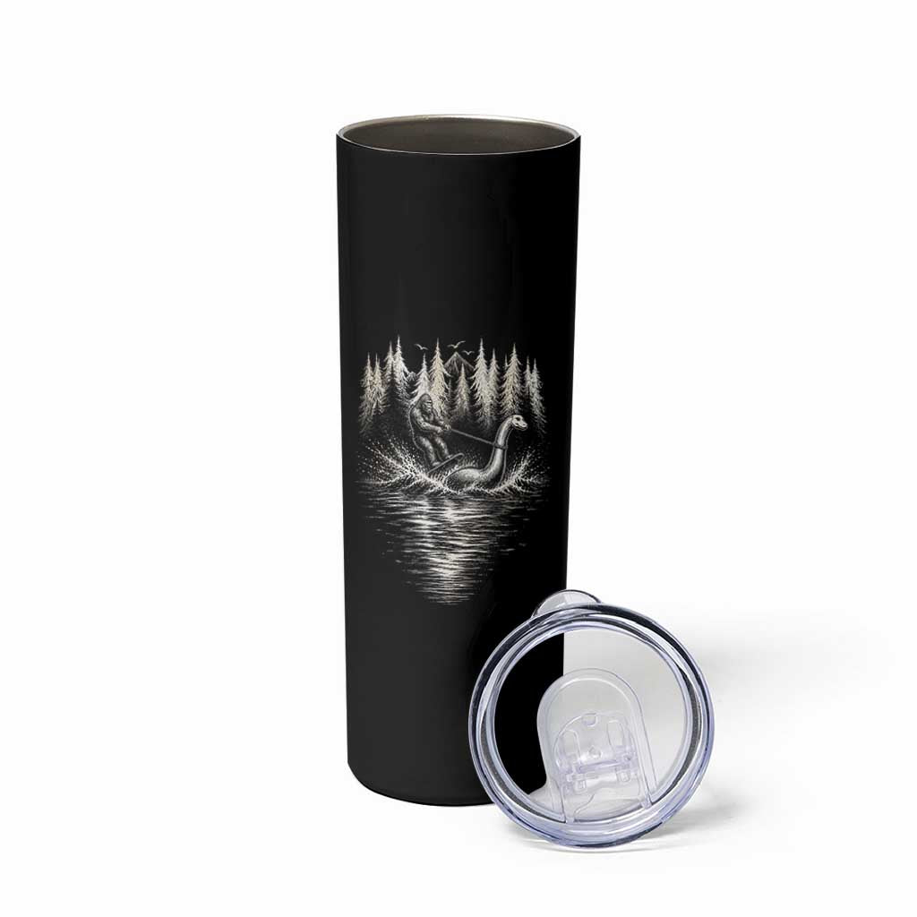 Funny Bigfoot Water Skiing Behind Nessie Skinny Tumbler Cryptid Lover