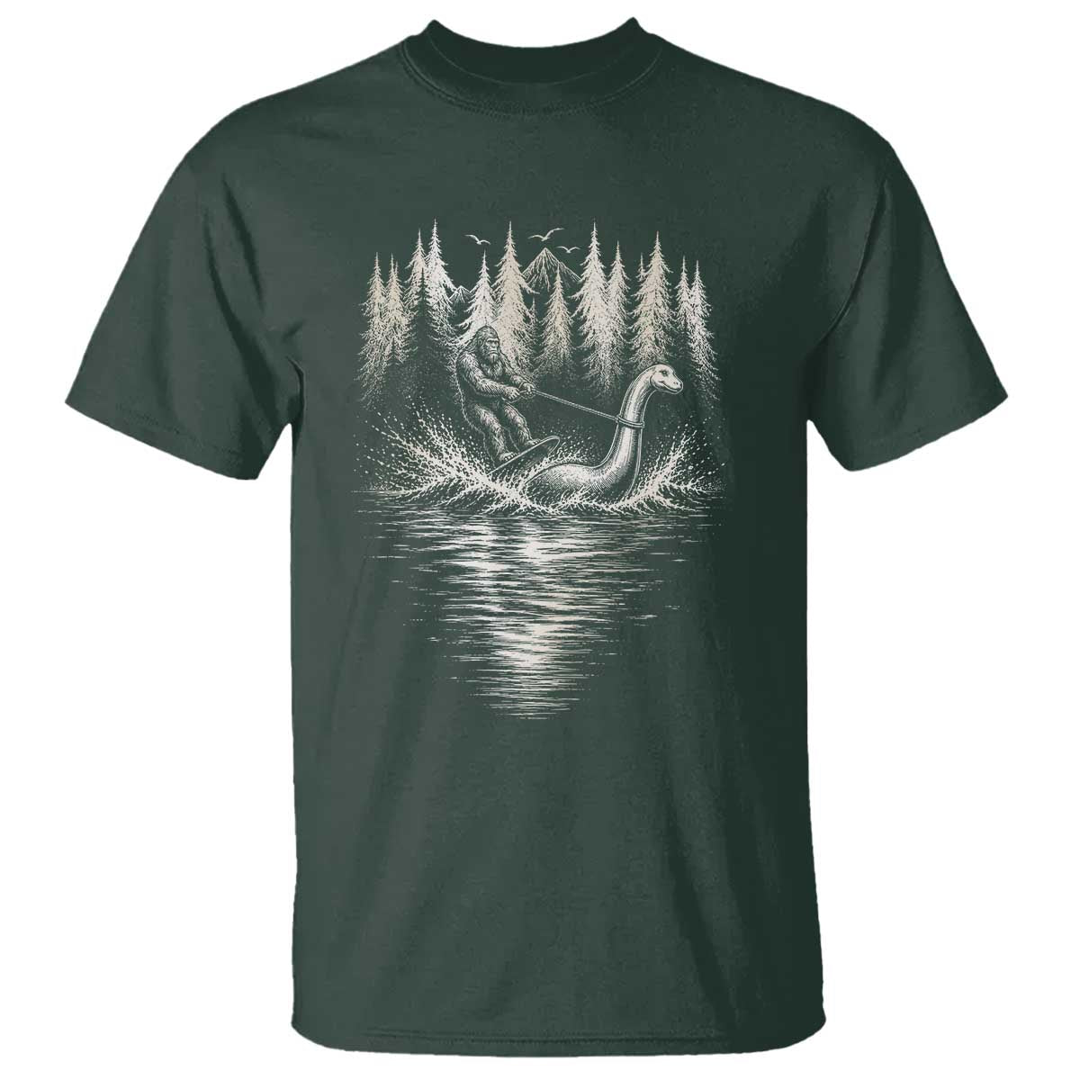 Funny Bigfoot Water Skiing Behind Nessie T Shirt Cryptid Lover