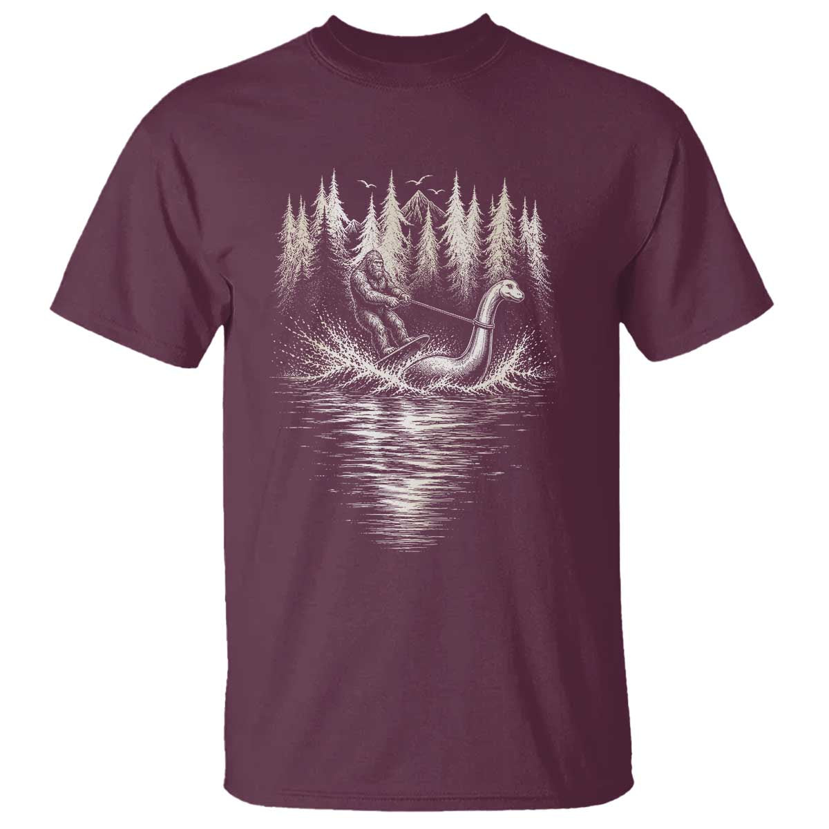 Funny Bigfoot Water Skiing Behind Nessie T Shirt Cryptid Lover
