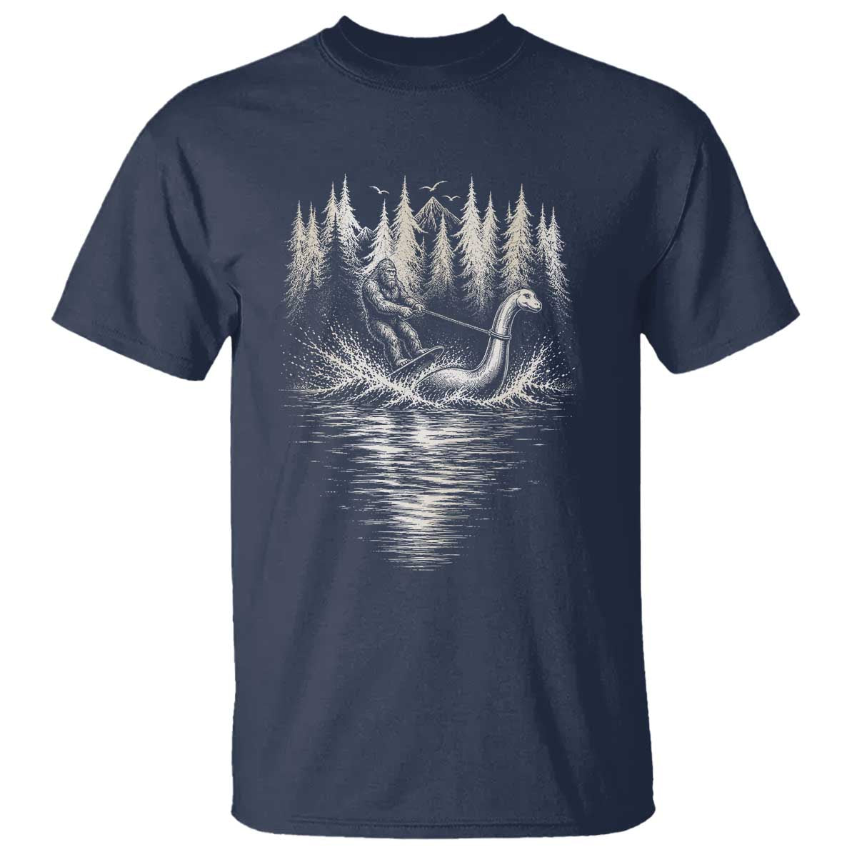 Funny Bigfoot Water Skiing Behind Nessie T Shirt Cryptid Lover