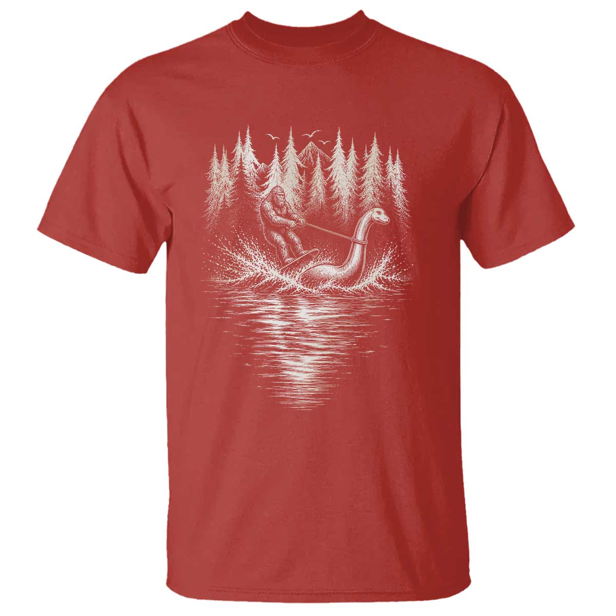 Funny Bigfoot Water Skiing Behind Nessie T Shirt Cryptid Lover