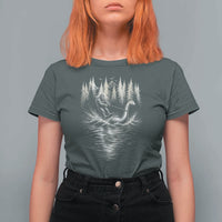 Funny Bigfoot Water Skiing Behind Nessie T Shirt For Women Cryptid Lover