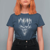 Funny Bigfoot Water Skiing Behind Nessie T Shirt For Women Cryptid Lover