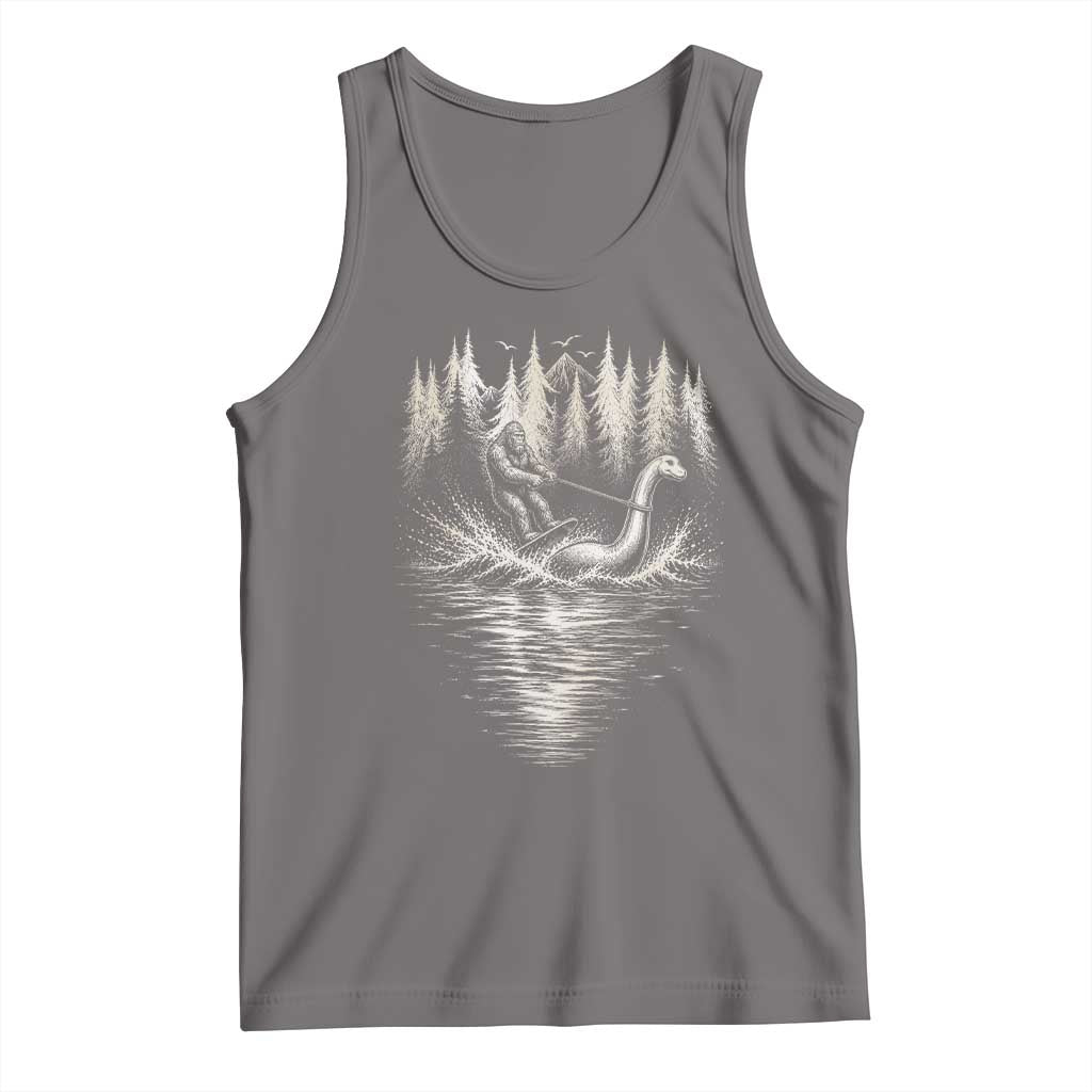Funny Bigfoot Water Skiing Behind Nessie Tank Top Cryptid Lover