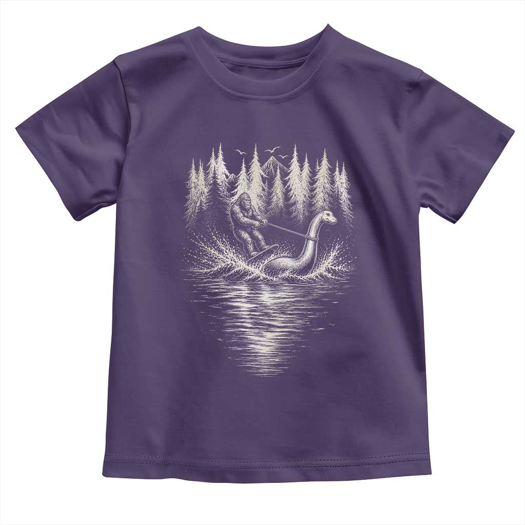 Funny Bigfoot Water Skiing Behind Nessie Toddler T Shirt Cryptid Lover