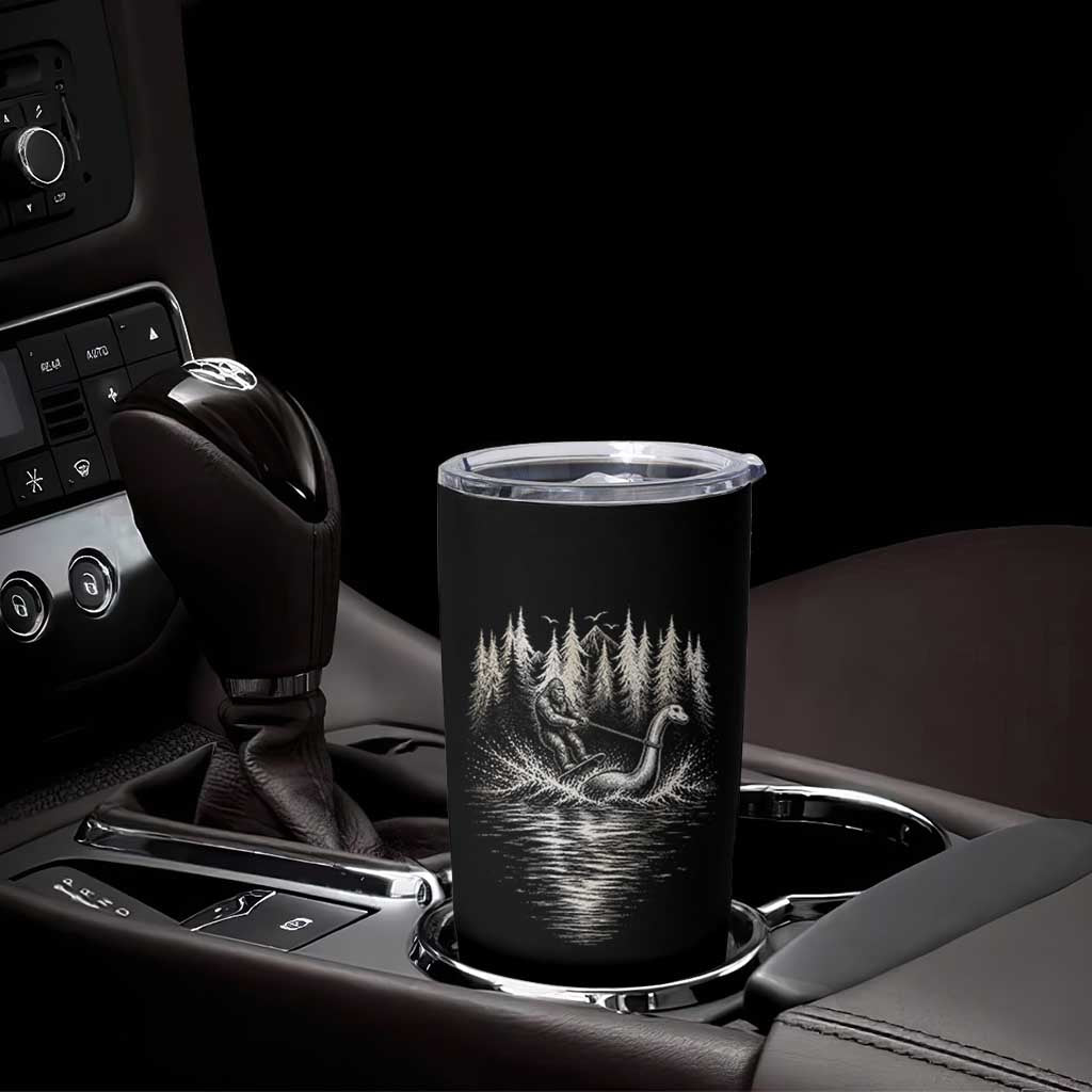 Funny Bigfoot Water Skiing Behind Nessie Tumbler Cup Cryptid Lover