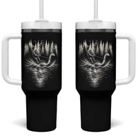 Funny Bigfoot Water Skiing Behind Nessie Tumbler With Handle Cryptid Lover