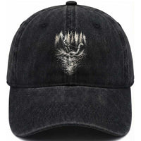 Funny Bigfoot Water Skiing Behind Nessie Washed Cotton Baseball Cap Cryptid Lover