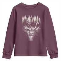 Funny Bigfoot Water Skiing Behind Nessie Youth Sweatshirt Cryptid Lover