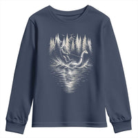 Funny Bigfoot Water Skiing Behind Nessie Youth Sweatshirt Cryptid Lover