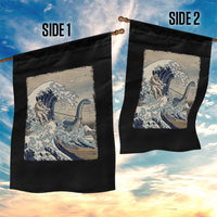 Funny Bigfoot Water Skiing Behind Nessie Garden Flag Ukiyoe Inspired Wave Art