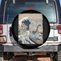 Funny Bigfoot Water Skiing Behind Nessie Spare Tire Cover Ukiyoe Inspired Wave Art
