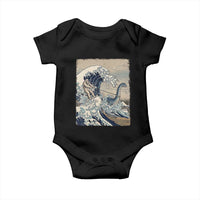 Funny Bigfoot Water Skiing Behind Nessie Baby Onesie Ukiyoe Inspired Wave Art