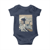 Funny Bigfoot Water Skiing Behind Nessie Baby Onesie Ukiyoe Inspired Wave Art
