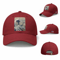 Funny Bigfoot Water Skiing Behind Nessie Baseball Cap Ukiyoe Inspired Wave Art