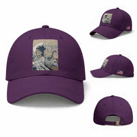 Funny Bigfoot Water Skiing Behind Nessie Baseball Cap Ukiyoe Inspired Wave Art