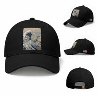 Funny Bigfoot Water Skiing Behind Nessie Baseball Cap Ukiyoe Inspired Wave Art