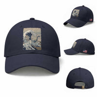 Funny Bigfoot Water Skiing Behind Nessie Baseball Cap Ukiyoe Inspired Wave Art