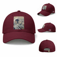 Funny Bigfoot Water Skiing Behind Nessie Baseball Cap Ukiyoe Inspired Wave Art