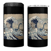 Funny Bigfoot Water Skiing Behind Nessie 4 in 1 Can Cooler Tumbler Ukiyoe Inspired Wave Art