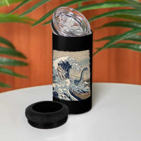 Funny Bigfoot Water Skiing Behind Nessie 4 in 1 Can Cooler Tumbler Ukiyoe Inspired Wave Art