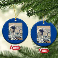 Funny Bigfoot Water Skiing Behind Nessie Ceramic Ornament Ukiyoe Inspired Wave Art