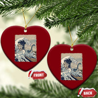 Funny Bigfoot Water Skiing Behind Nessie Ceramic Ornament Ukiyoe Inspired Wave Art