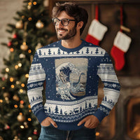 Funny Bigfoot Water Skiing Behind Nessie Ugly Christmas Sweater Ukiyoe Inspired Wave Art