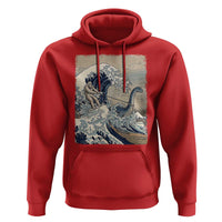 Funny Bigfoot Water Skiing Behind Nessie Hoodie Ukiyoe Inspired Wave Art