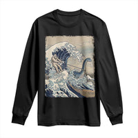 Funny Bigfoot Water Skiing Behind Nessie Long Sleeve Shirt Ukiyoe Inspired Wave Art