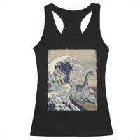 Funny Bigfoot Water Skiing Behind Nessie Racerback Tank Top Ukiyoe Inspired Wave Art