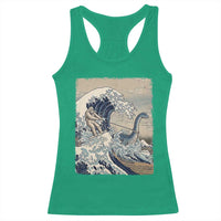 Funny Bigfoot Water Skiing Behind Nessie Racerback Tank Top Ukiyoe Inspired Wave Art